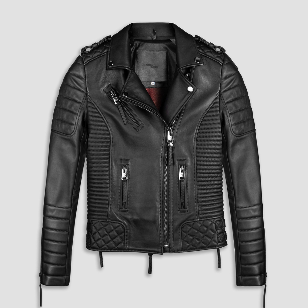 Boda Skins Kay Michaels Black Biker Leather Jacket - New Without Tags
